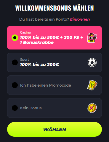 Das Registrierungsformular vom Lunubet Casino